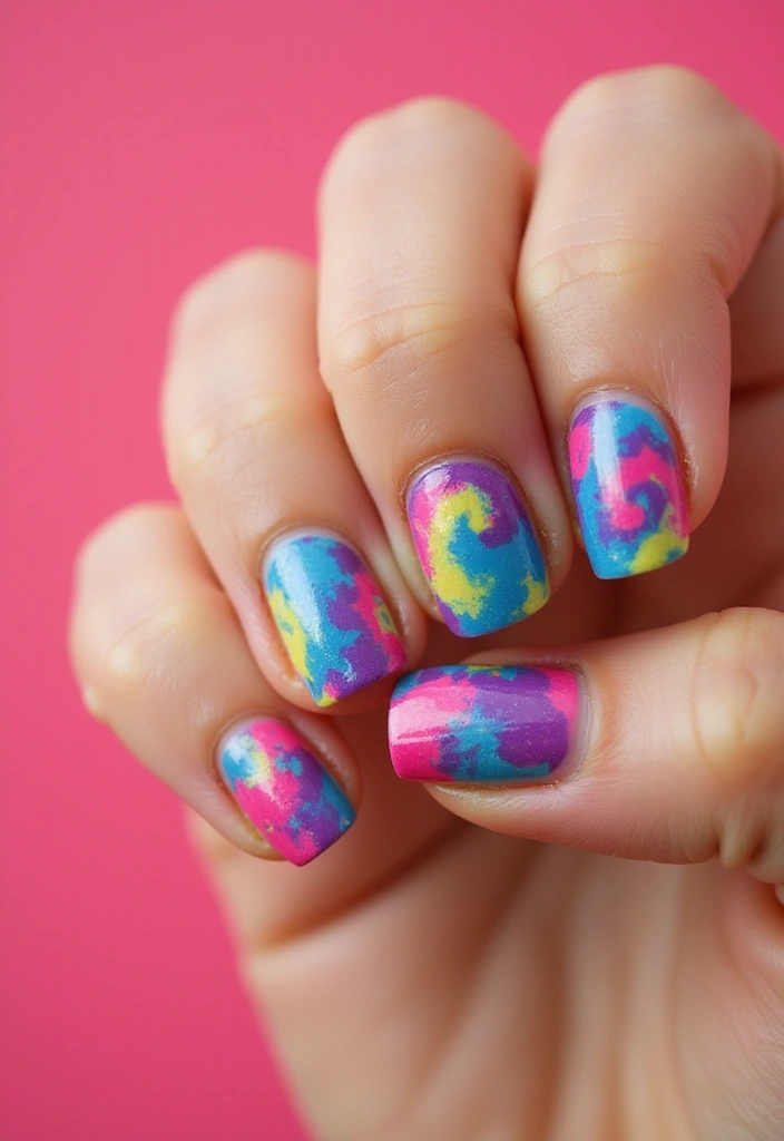 12 Colorful Spring Nail Designs for 2025 That Will Brighten Your Day! - 11. Tie-Dye Delight