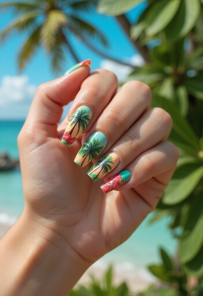 12 Colorful Spring Nail Designs for 2025 That Will Brighten Your Day! - 7. Tropical Vibes