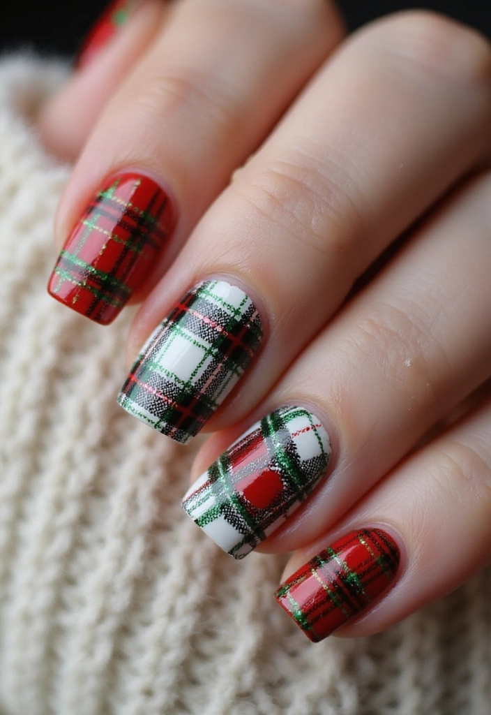 12 Festive Holiday Nail Decals That Will Wow Your Friends! - 8. Festive Plaid Patterns