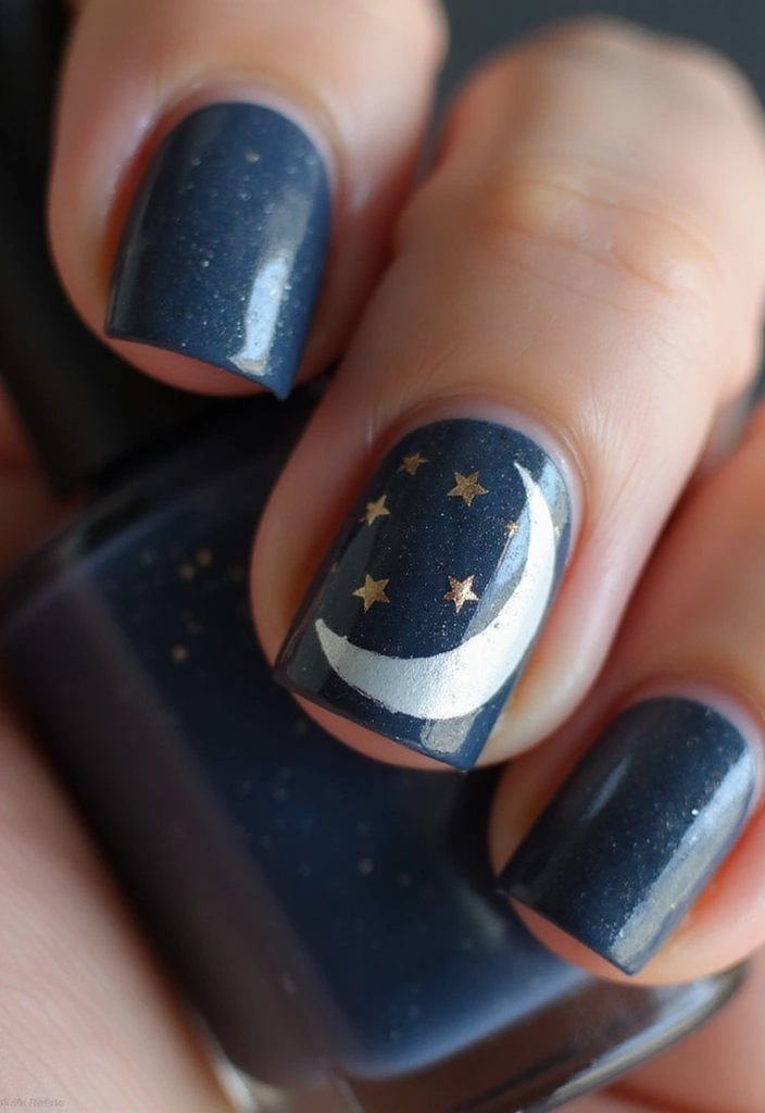 15 Celestial Nail Designs That Will Have You Dreaming of the Cosmos! - 11. Crescent Moon and Stars