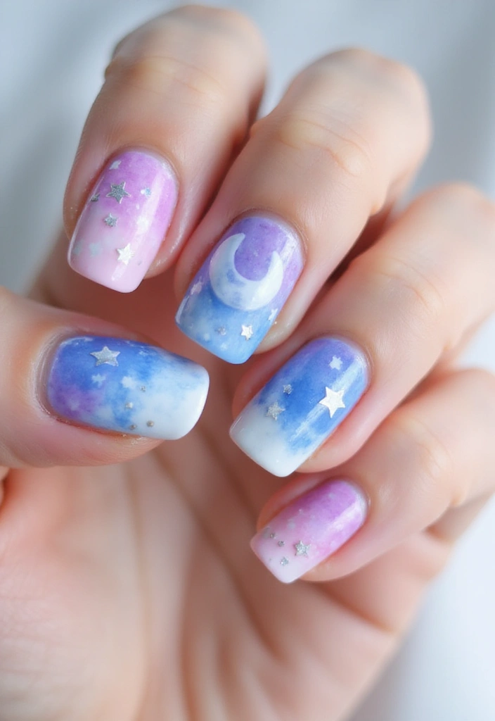 15 Celestial Nail Designs That Will Have You Dreaming of the Cosmos! - 14. Celestial Watercolor