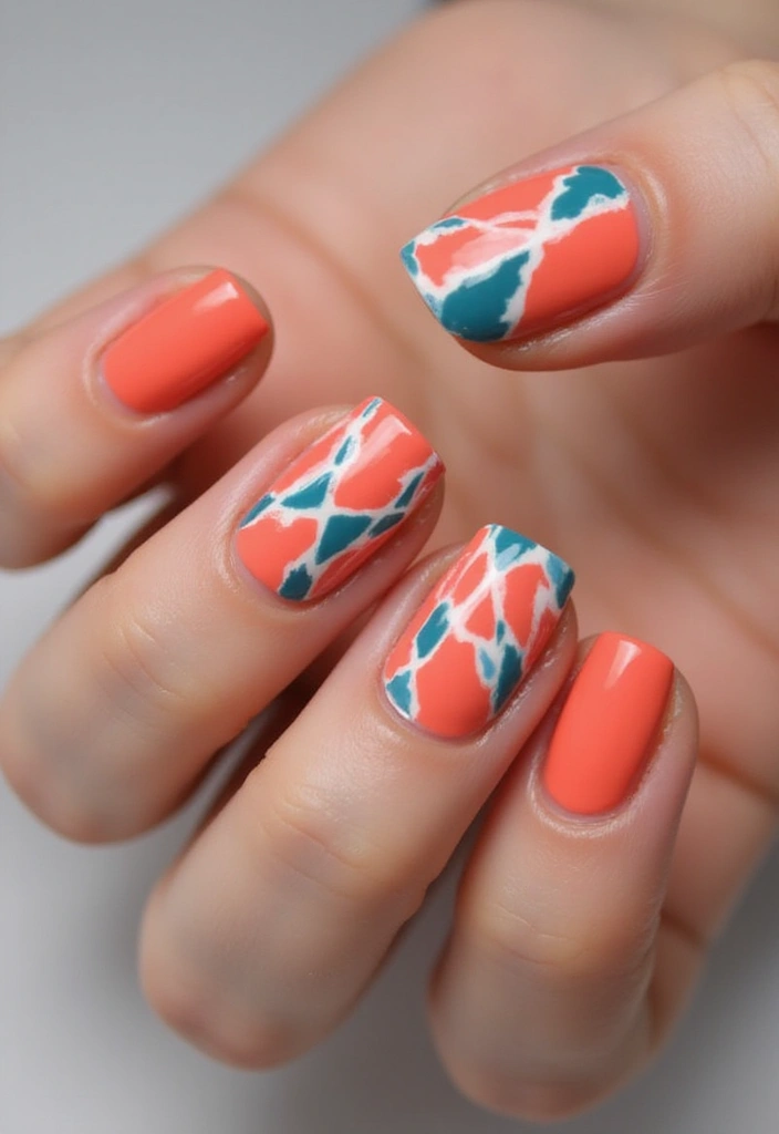 15 Coral Nail Art Designs That Will Make Your Summer So Much Brighter! - 11. Coral Geometric Patterns