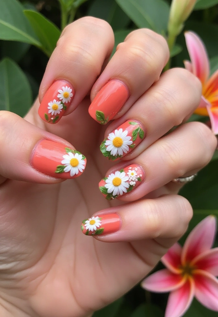 15 Coral Nail Art Designs That Will Make Your Summer So Much Brighter! - 2. Floral Coral Elegance