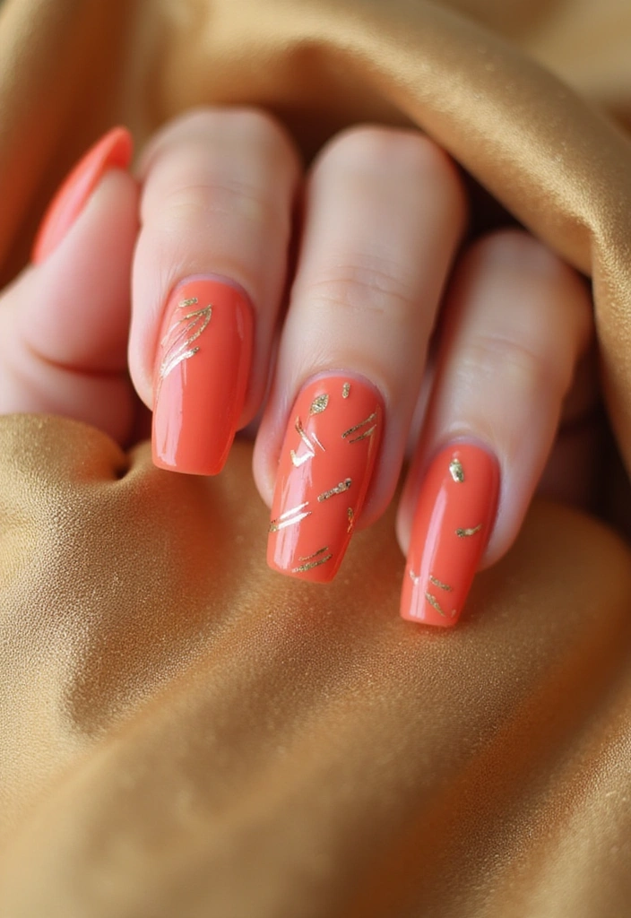 15 Coral Nail Art Designs That Will Make Your Summer So Much Brighter! - 3. Coral and Gold Glam