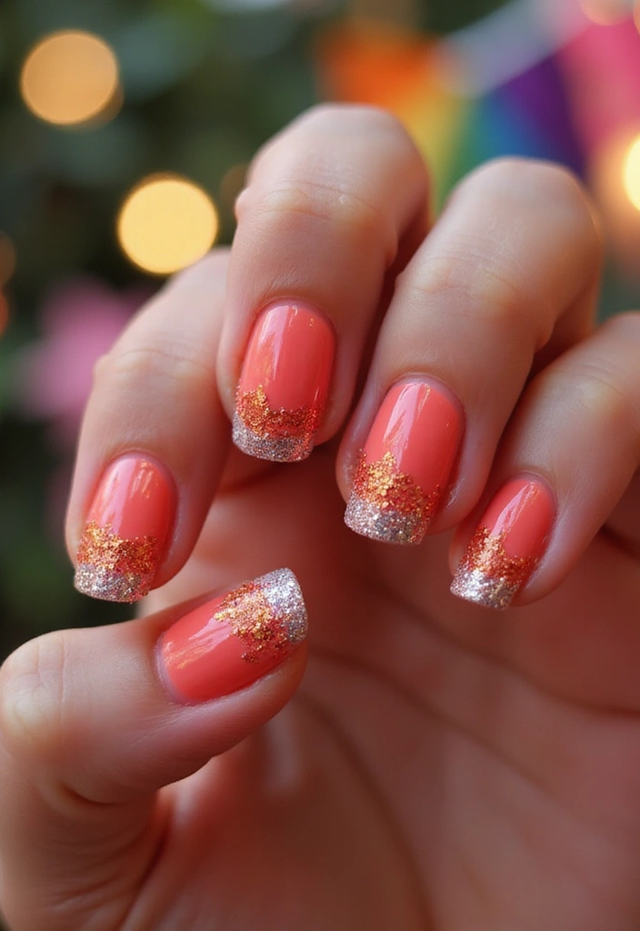 15 Coral Nail Art Designs That Will Make Your Summer So Much Brighter! - 7. Coral Gradient with Glitter