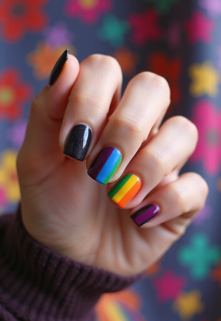 15 Dark Nail Trends You Must Try This Season (Prepare for #9 to Blow Your Mind!) - 11. Dark Rainbow: Colorful Tips