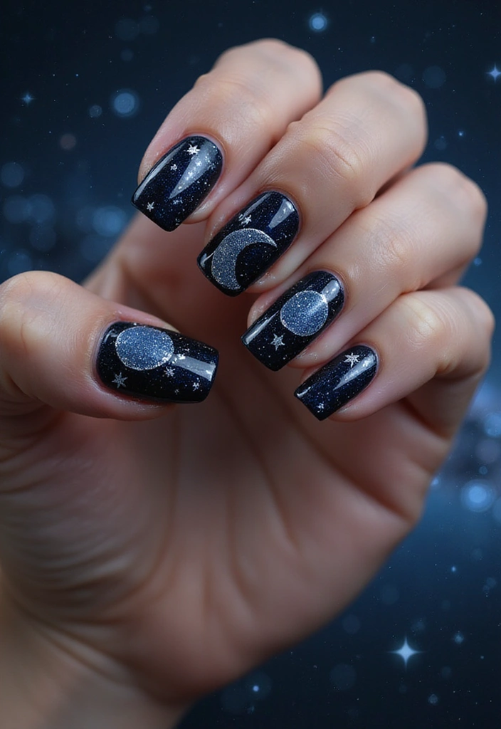 15 Dark Nail Trends You Must Try This Season (Prepare for #9 to Blow Your Mind!) - 13. Celestial Nails: Stars and Moons