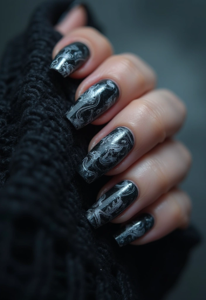 15 Dark Nail Trends You Must Try This Season (Prepare for #9 to Blow Your Mind!) - 14. Dark and Stormy: Swirling Designs