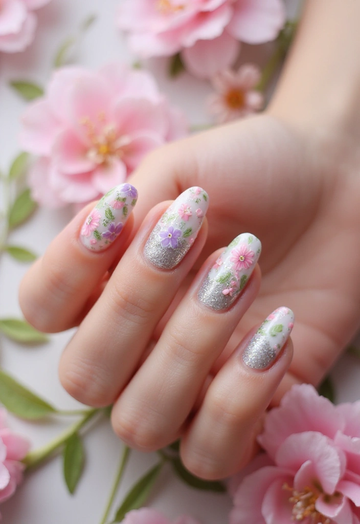 15 Mind-Blowing Chameleon Glitter Nail Ideas to Try in 2025 (You Won't Want to Miss #8!) - 3. Floral Fantasy