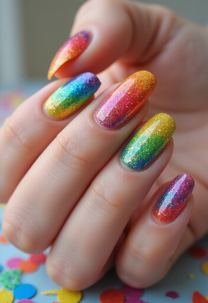 15 Mind-Blowing Chameleon Glitter Nail Ideas to Try in 2025 (You Won't Want to Miss #8!) - 7. Rainbow Splash