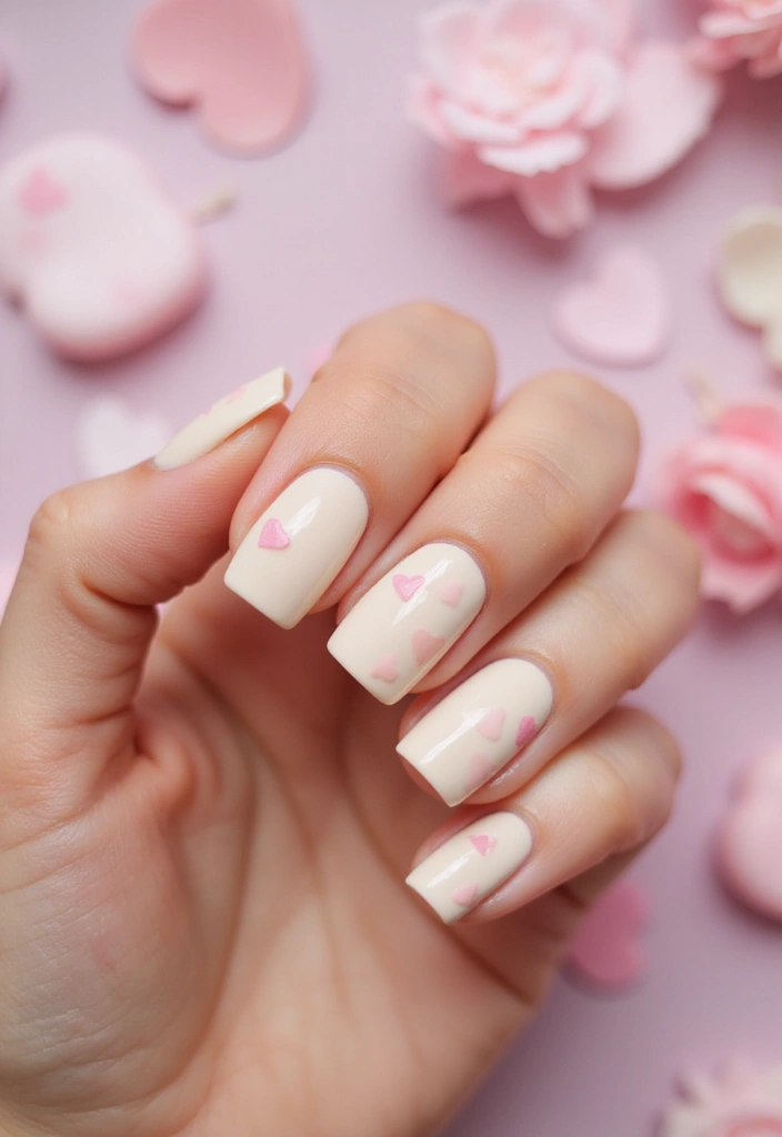 15 Must-Try Pastel Spring Nail Designs for a Fresh Look This Season! - 10. Creamy Beige with Heart Accents