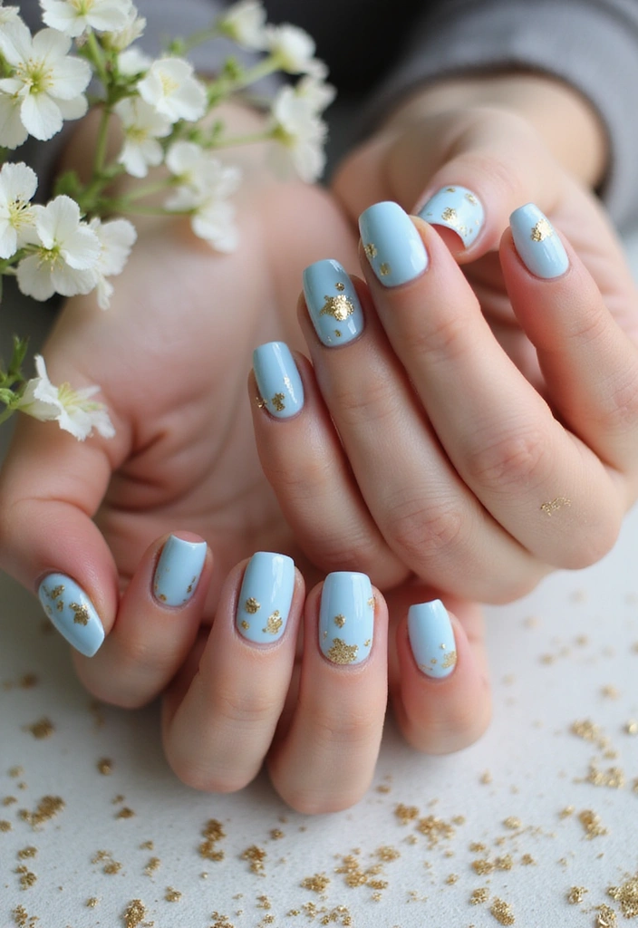 15 Must-Try Pastel Spring Nail Designs for a Fresh Look This Season! - 3. Baby Blue with Gold Foil
