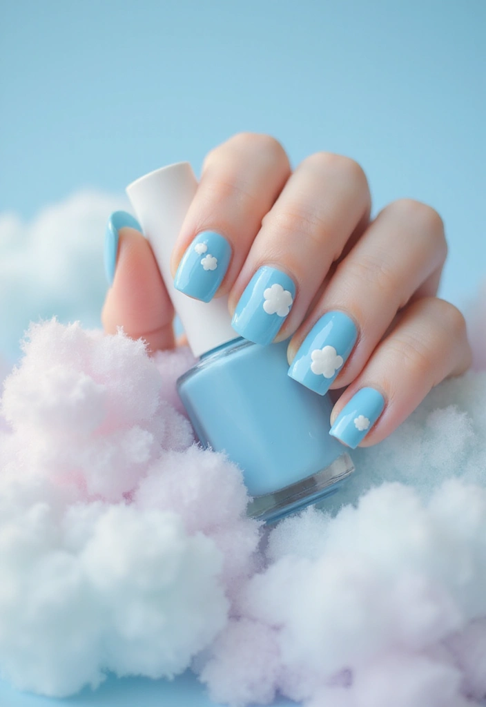 15 Must-Try Pastel Spring Nail Designs for a Fresh Look This Season! - 9. Sky Blue with Clouds