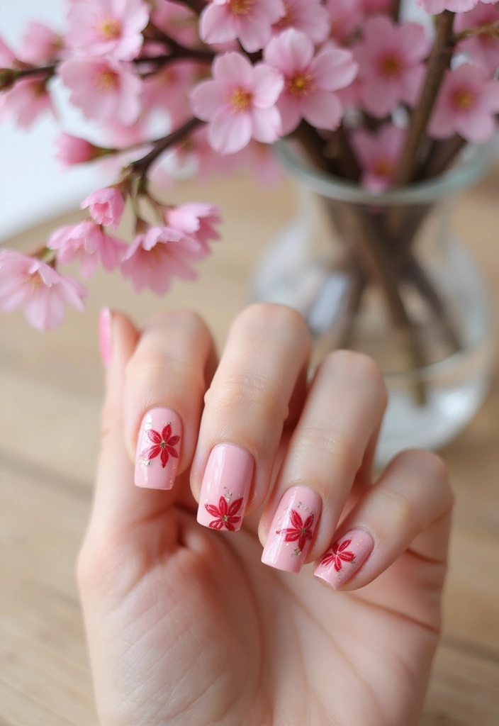 15 Spring Nail Designs with Red Accents That Will Have Everyone Asking for Your Secret! - 1. Cherry Blossom Delight