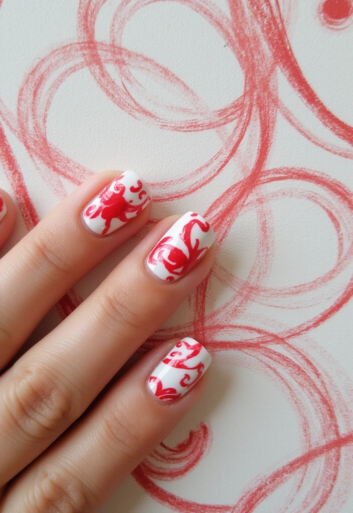 15 Spring Nail Designs with Red Accents That Will Have Everyone Asking for Your Secret! - 11. Bold Red Swirls