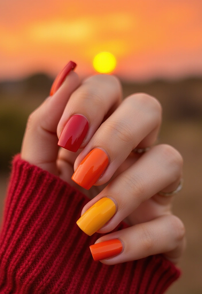 15 Spring Nail Designs with Red Accents That Will Have Everyone Asking for Your Secret! - 15. Sunset Inspired