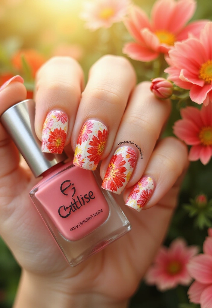 15 Spring Nail Designs with Red Accents That Will Have Everyone Asking for Your Secret! - 4. Floral Burst
