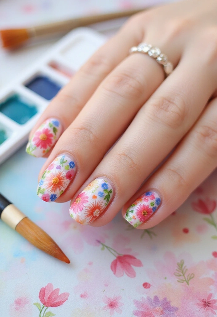 15 Stunning Floral Prints Nail Designs That Will Make You Want to Book a Manicure ASAP! - 2. Watercolor Florals