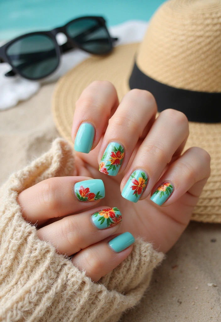 15 Stunning Floral Prints Nail Designs That Will Make You Want to Book a Manicure ASAP! - 4. Tropical Vibes
