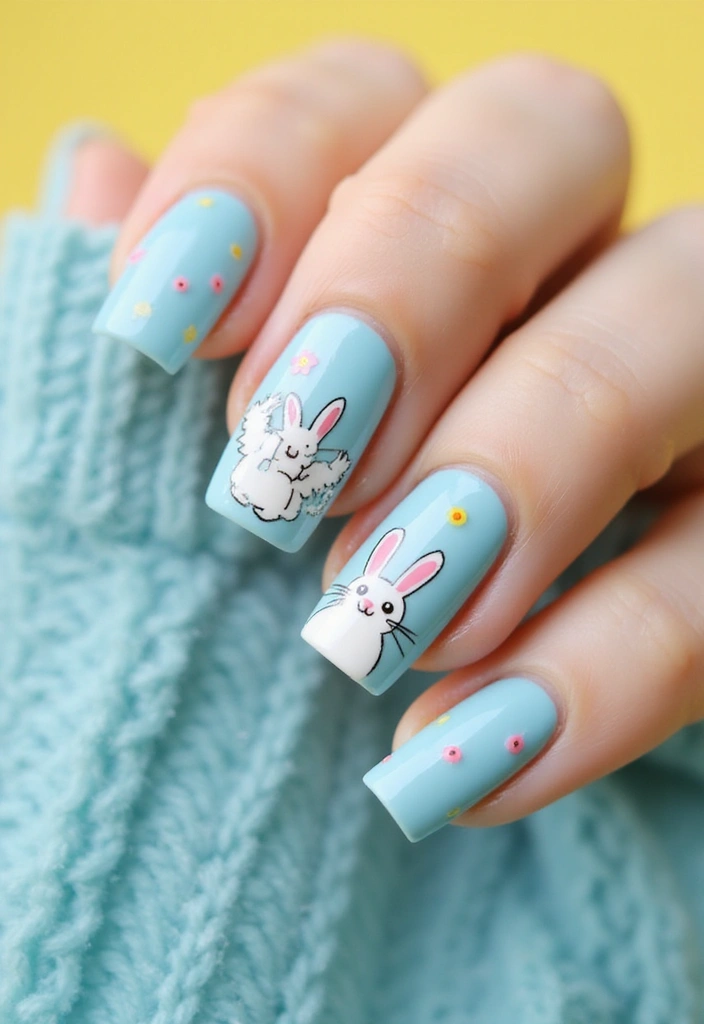 15 Stunning Light Blue Nail Designs for Spring 2025 That Will Make You Melt! - 14. Seasonal Doodles