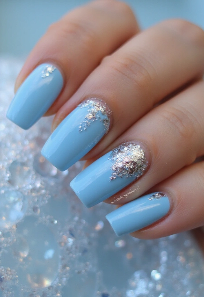 15 Stunning Light Blue Nail Designs for Spring 2025 That Will Make You Melt! - 15. Shimmering Metallic