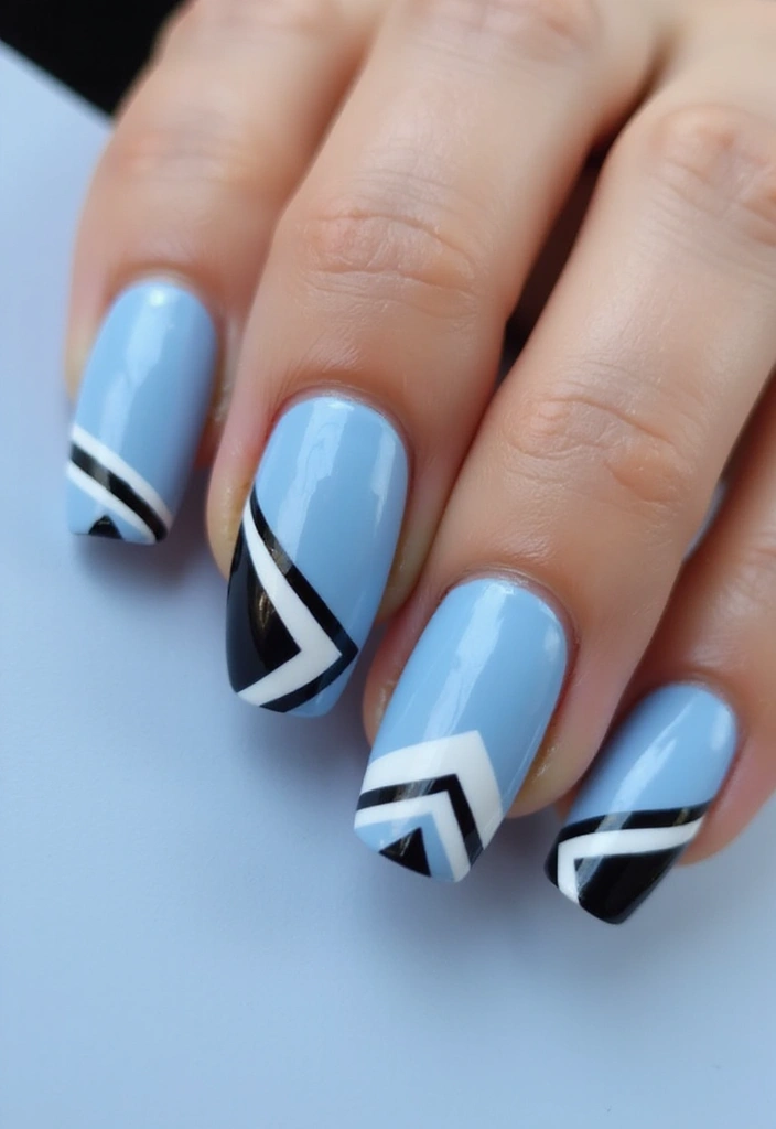15 Stunning Light Blue Nail Designs for Spring 2025 That Will Make You Melt! - 3. Geometric Patterns