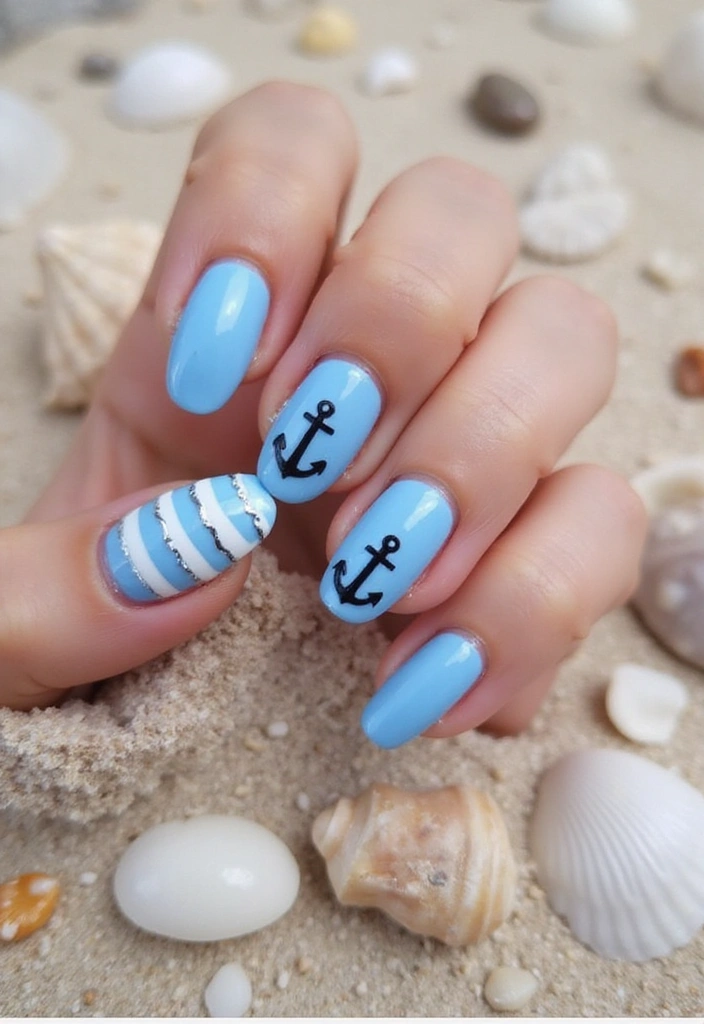 15 Stunning Light Blue Nail Designs for Spring 2025 That Will Make You Melt! - 6. Nautical Inspiration