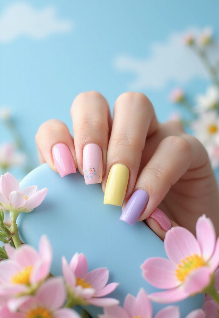 15 Stunning Light Blue Nail Designs for Spring 2025 That Will Make You Melt! - 8. Pastel Rainbow