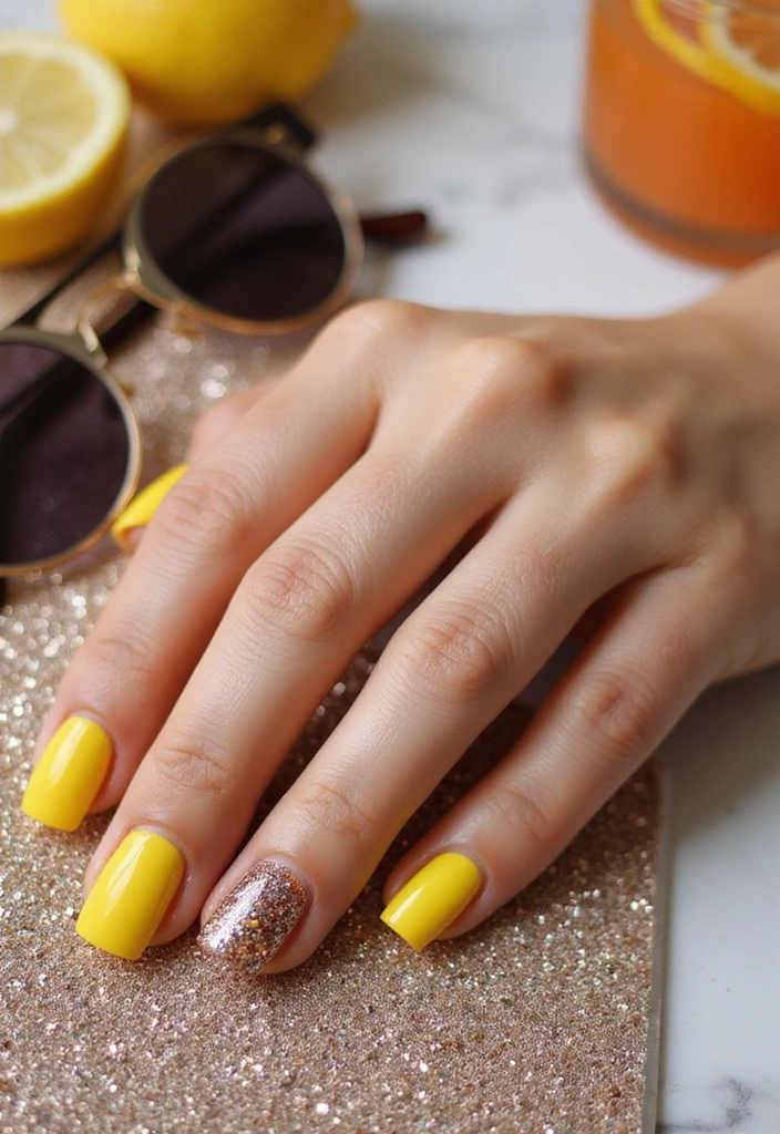 15 Stunning Yellow Nail Designs That Will Brighten Your Summer Vibes (You’ll Love #9!) - 11. Sunny Glitter Gradient