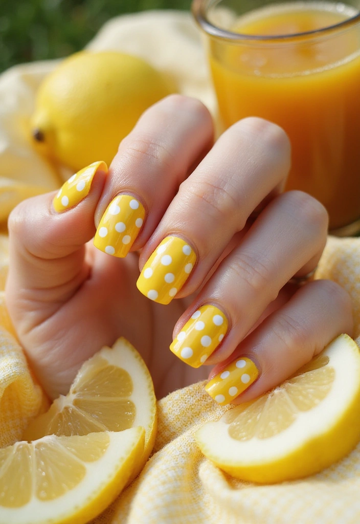 15 Stunning Yellow Nail Designs That Will Brighten Your Summer Vibes (You’ll Love #9!) - 12. Yellow Polka Dot Fun