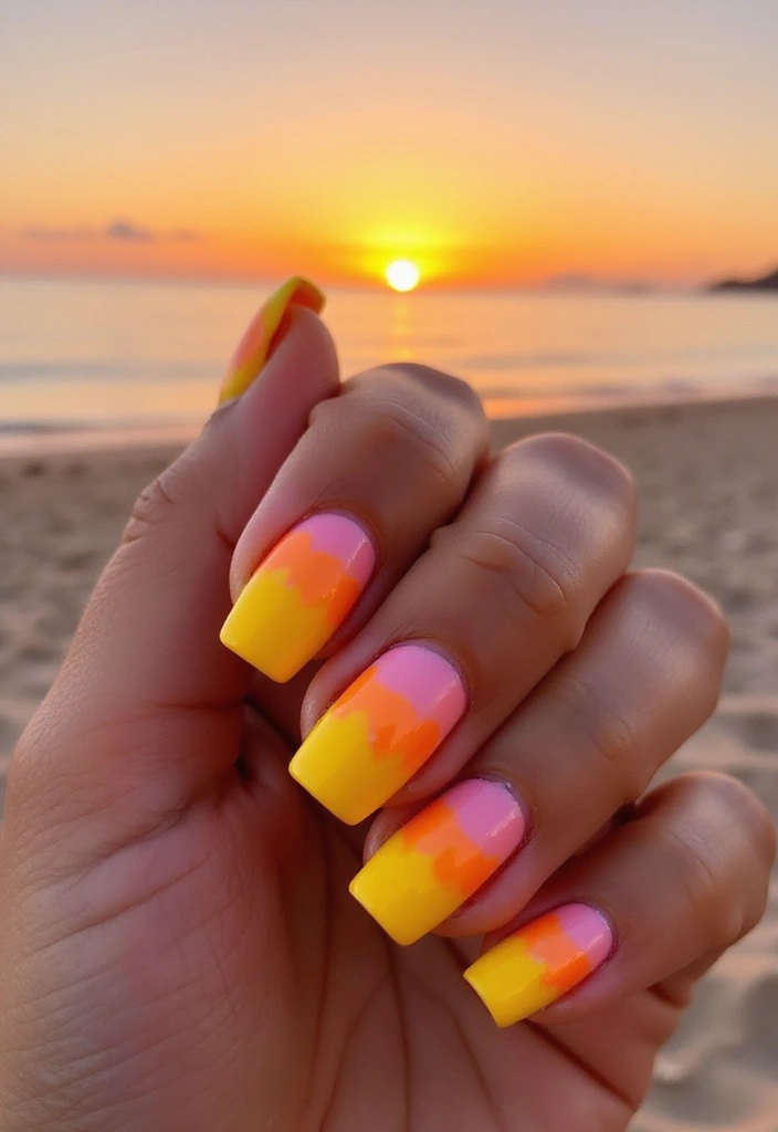 15 Stunning Yellow Nail Designs That Will Brighten Your Summer Vibes (You’ll Love #9!) - 14. Sunset-Inspired Yellow Nails