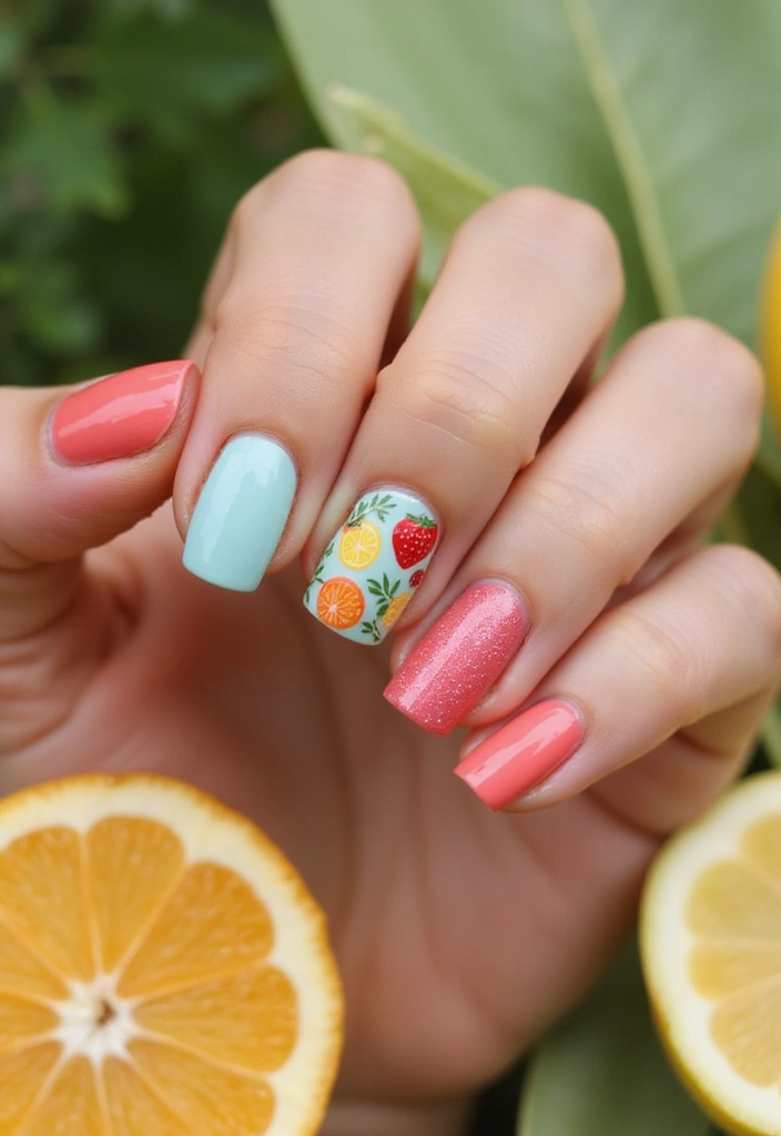 16 Delicious Fruit-Inspired Nail Designs That Are Perfect for Summer Fun! - 15. Fruity Accent Nails
