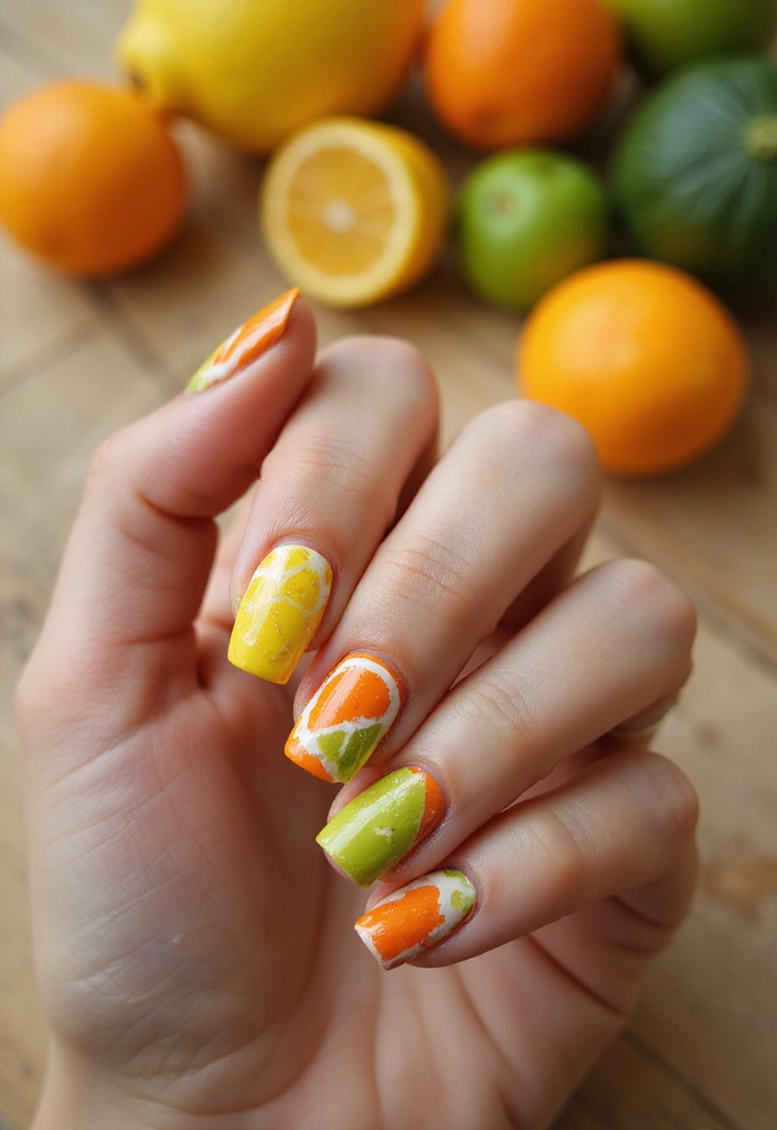 16 Delicious Fruit-Inspired Nail Designs That Are Perfect for Summer Fun! - 2. Citrus Splash
