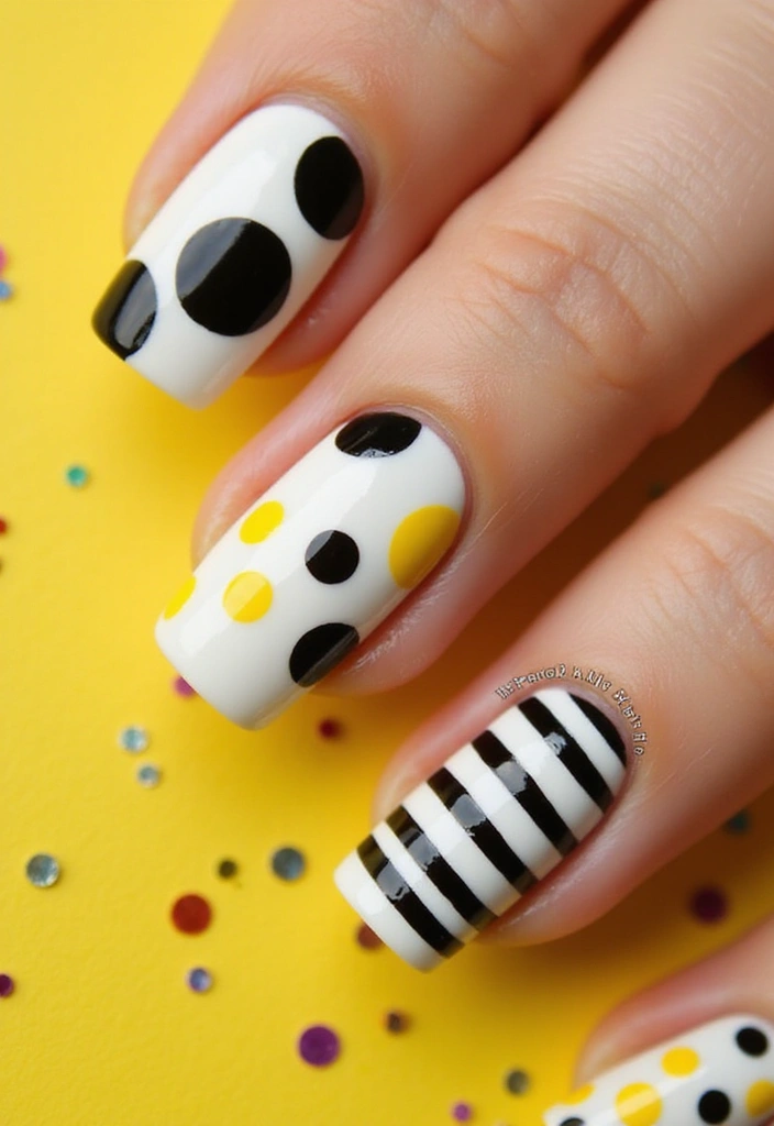 18 Graphic Nail Art Designs That Will Make You the Trendsetter of 2025! - 6. Graphic Dots and Stripes