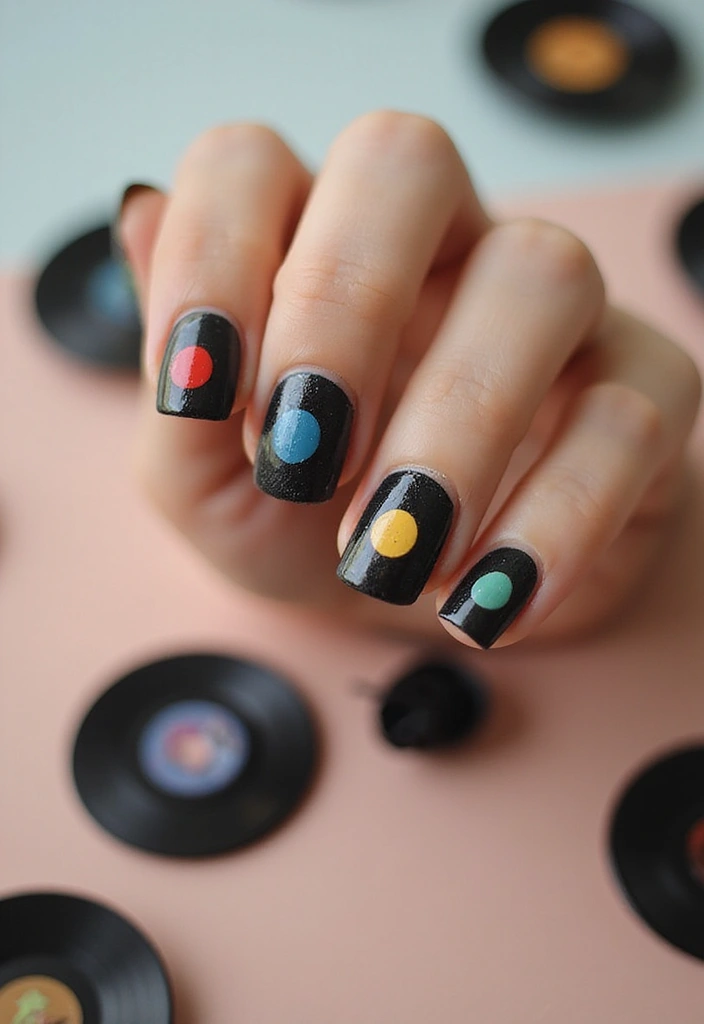 18 Music-Inspired Nail Art Designs That Are Total Showstoppers (Don't Miss #9!) - 1. Retro Vinyl Records