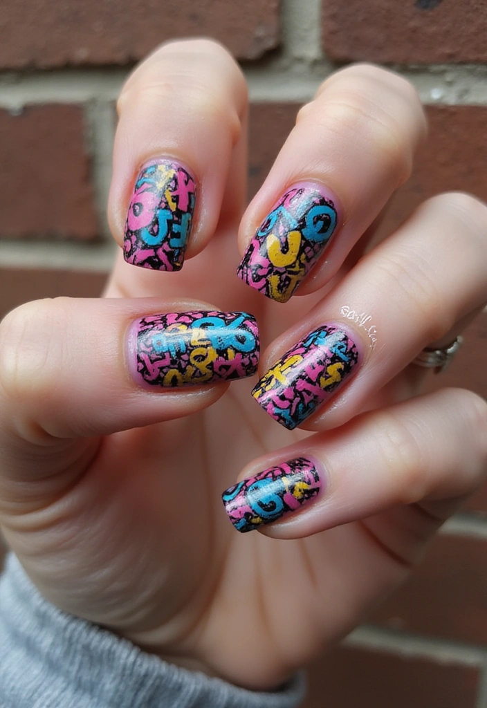 18 Music-Inspired Nail Art Designs That Are Total Showstoppers (Don't Miss #9!) - 13. Hip-Hop Graffiti Style