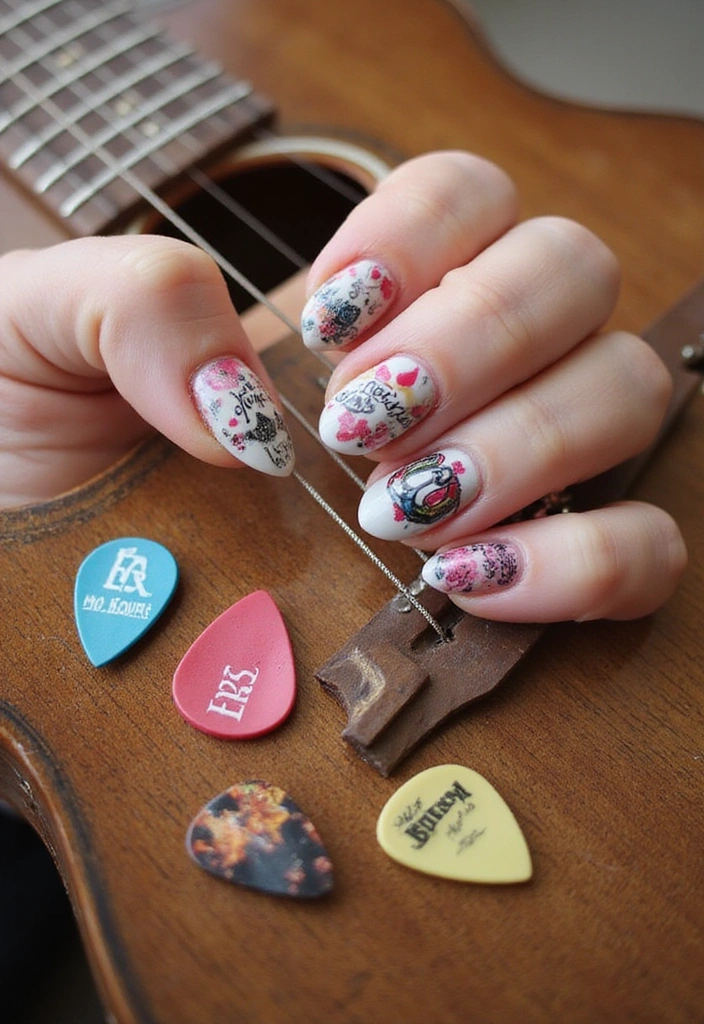 18 Music-Inspired Nail Art Designs That Are Total Showstoppers (Don't Miss #9!) - 7. Guitar Strings & Picks