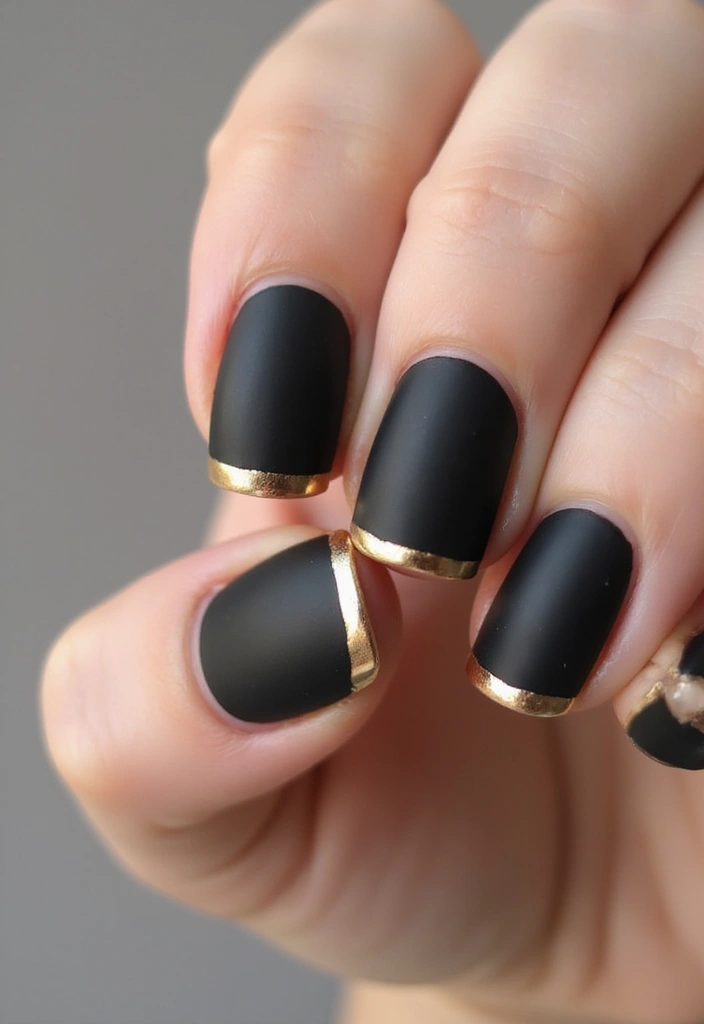 18 Trendy Black and Gold Nail Designs You Need to Try Right Now (Trust Us, #5 Is a Showstopper!) - 1. Chic Matte Black with Gold Tips