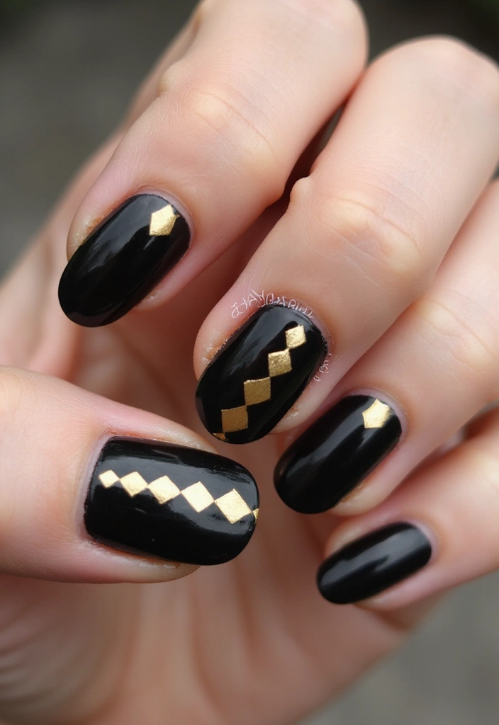 18 Trendy Black and Gold Nail Designs You Need to Try Right Now (Trust Us, #5 Is a Showstopper!) - 15. Black and Gold Checkerboard Nails