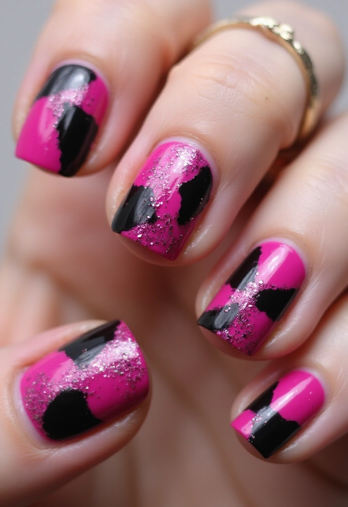 20 Chic Fuchsia and Black Nail Designs That Will Elevate Your Manicure Game! - 11. Fuchsia and Black Abstract Art