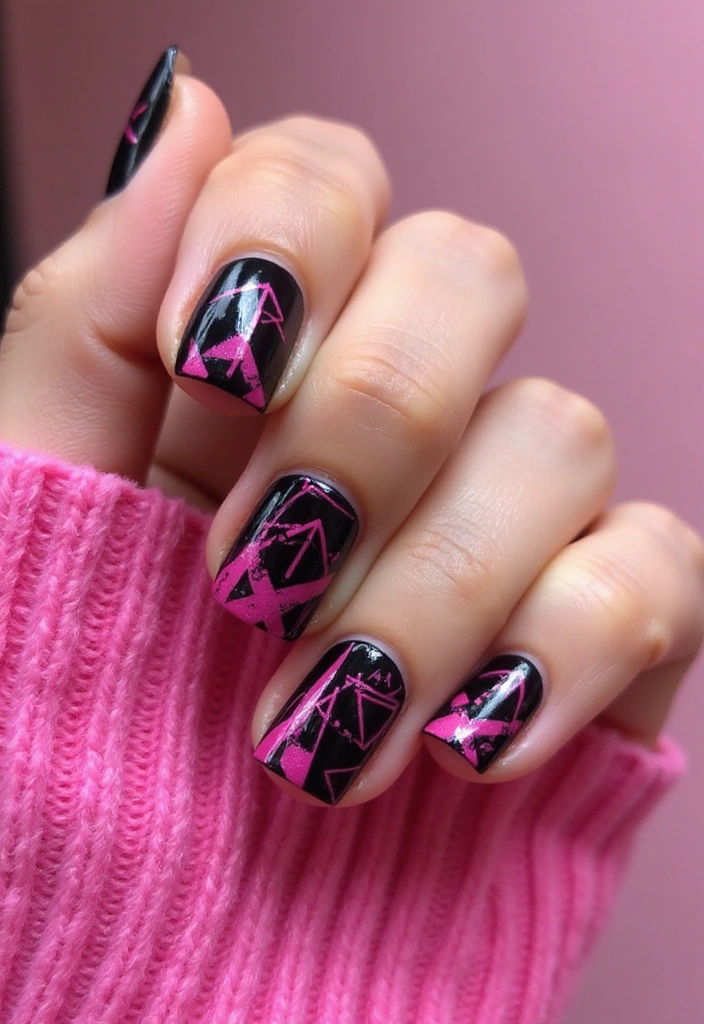 20 Chic Fuchsia and Black Nail Designs That Will Elevate Your Manicure Game! - 2. Fuchsia Geometric Designs