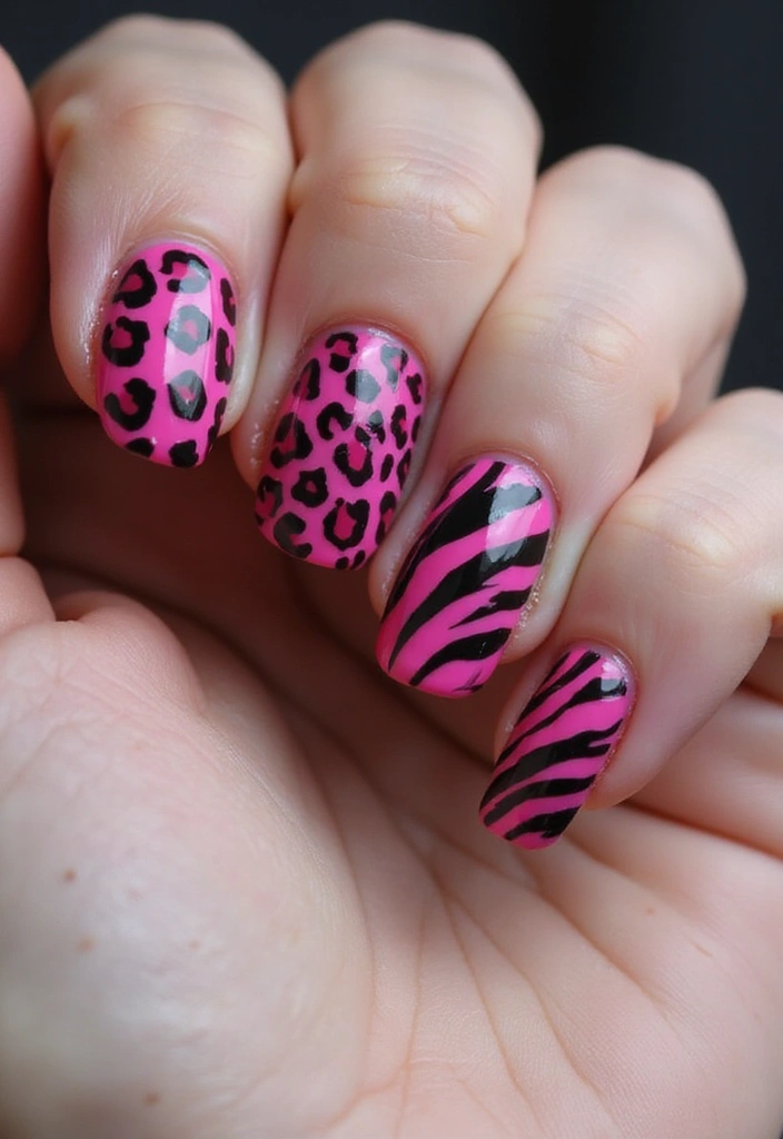 20 Chic Fuchsia and Black Nail Designs That Will Elevate Your Manicure Game! - 9. Fuchsia and Black Animal Prints