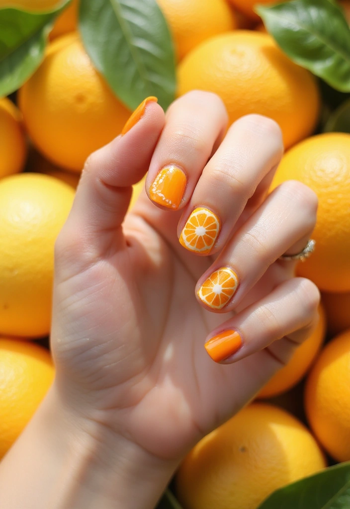 20 Stunning Orange Nail Designs for 2025 That'll Leave You Speechless! - 10. Sweet Citrus Slice Designs