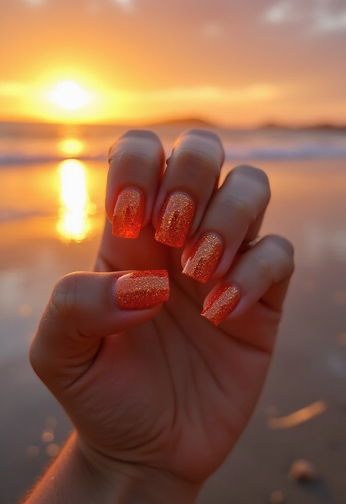 20 Stunning Orange Nail Designs for 2025 That'll Leave You Speechless! - 11. Shimmering Sunset Glitter