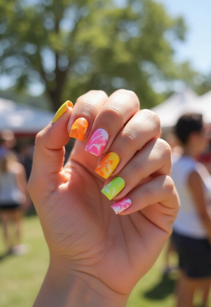 20 Stunning Orange Nail Designs for 2025 That'll Leave You Speechless! - 13. Colorful Tie-Dye Nails