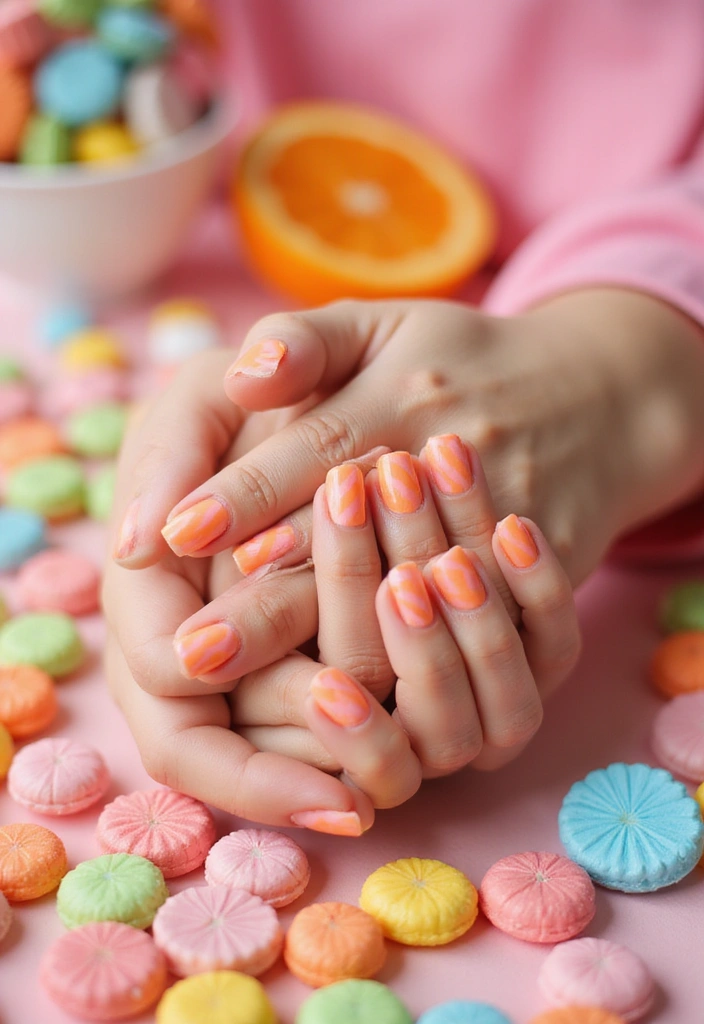 20 Stunning Orange Nail Designs for 2025 That'll Leave You Speechless! - 14. Vibrant Candy Stripes