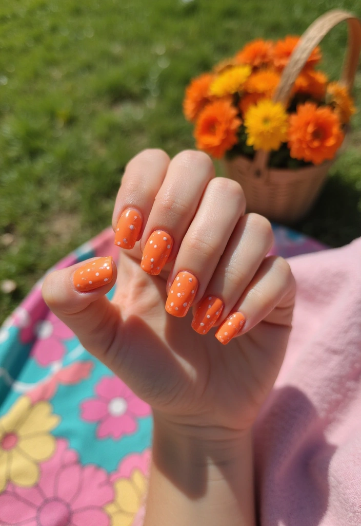 20 Stunning Orange Nail Designs for 2025 That'll Leave You Speechless! - 15. Whimsical Polka Dots