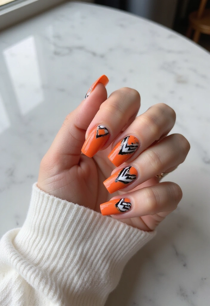 20 Stunning Orange Nail Designs for 2025 That'll Leave You Speechless! - 2. Bold Geometric Patterns