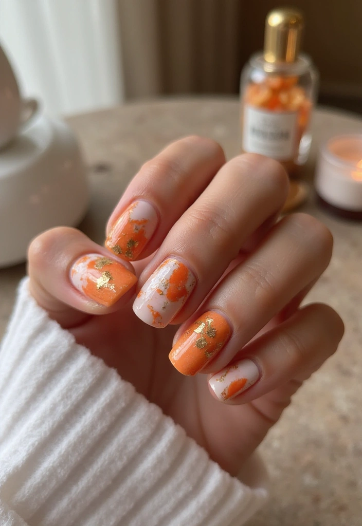20 Stunning Orange Nail Designs for 2025 That'll Leave You Speechless! - 6. Cool Marble Effect