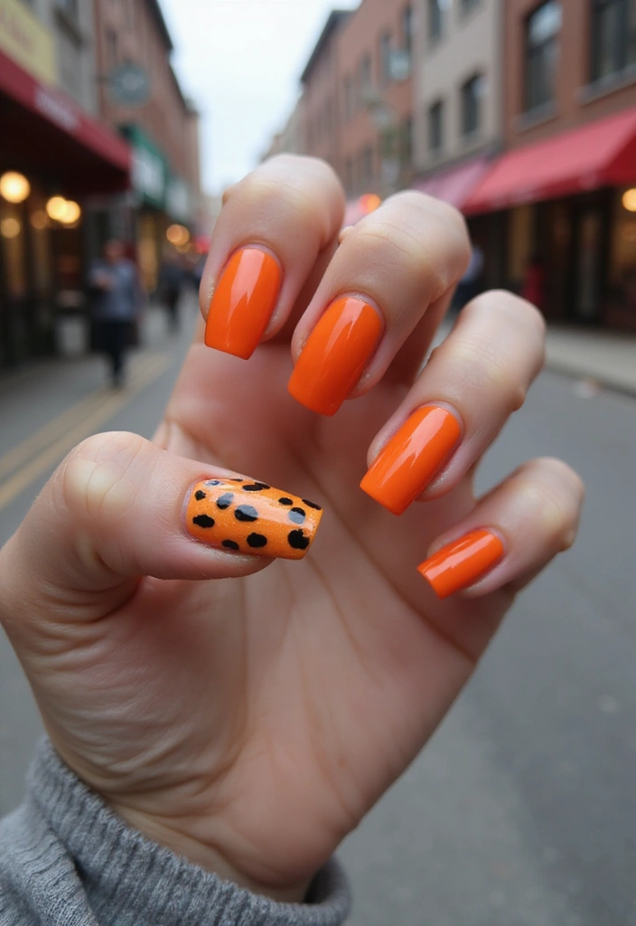 20 Stunning Orange Nail Designs for 2025 That'll Leave You Speechless! - 7. Animal Print Accent Nails
